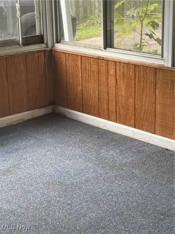 Unfurnished room with wooden walls