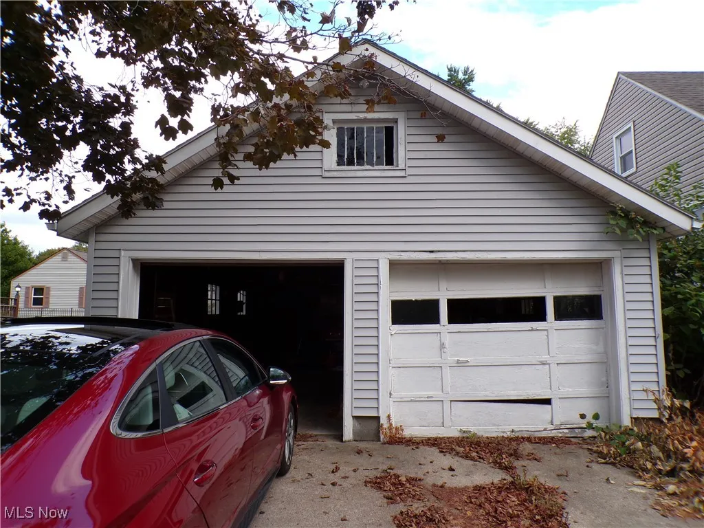View of detached garage