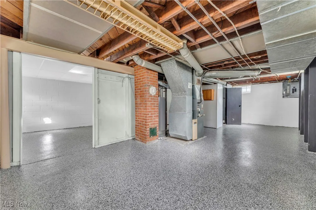 Basement with heating unit and water heater