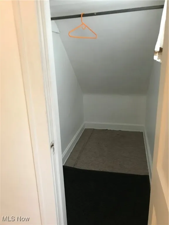 Spacious closet with dark carpet