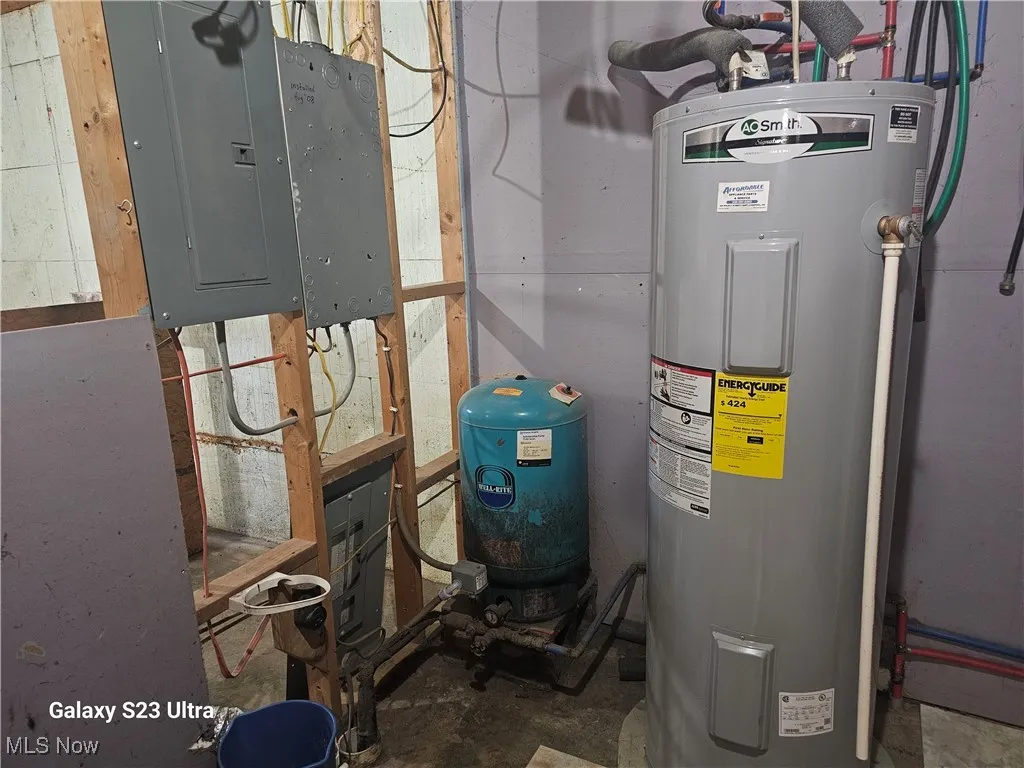 Utility room with electric water heater and electric panel