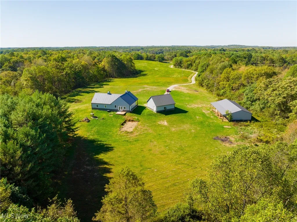 View of subject property with a forest