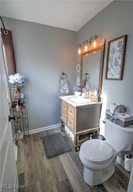 Bathroom featuring vanity and wood finished floors