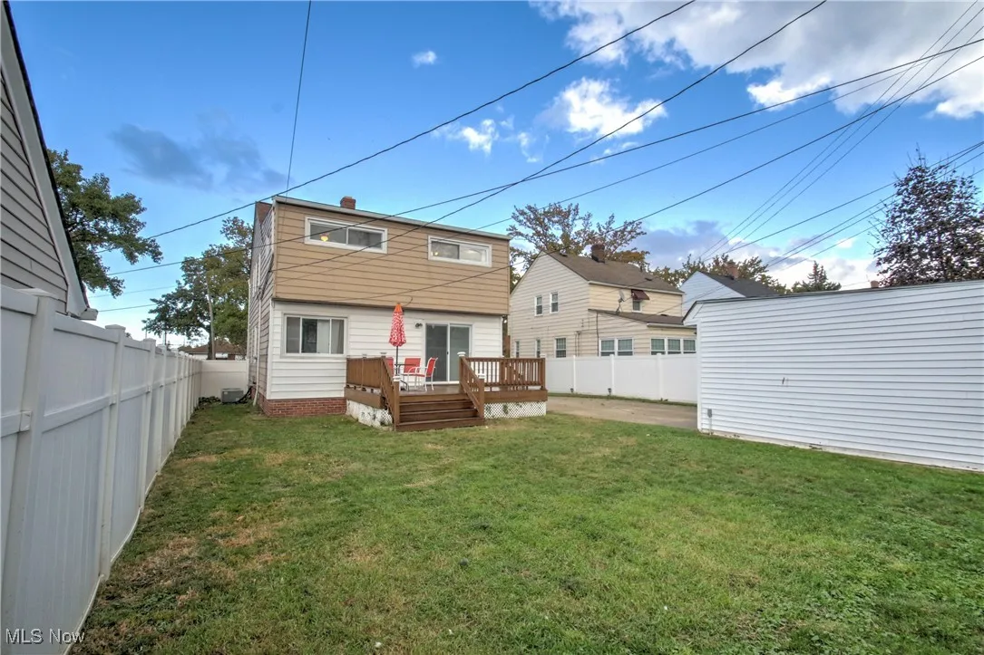 Back of property featuring a deck and a fenced backyard