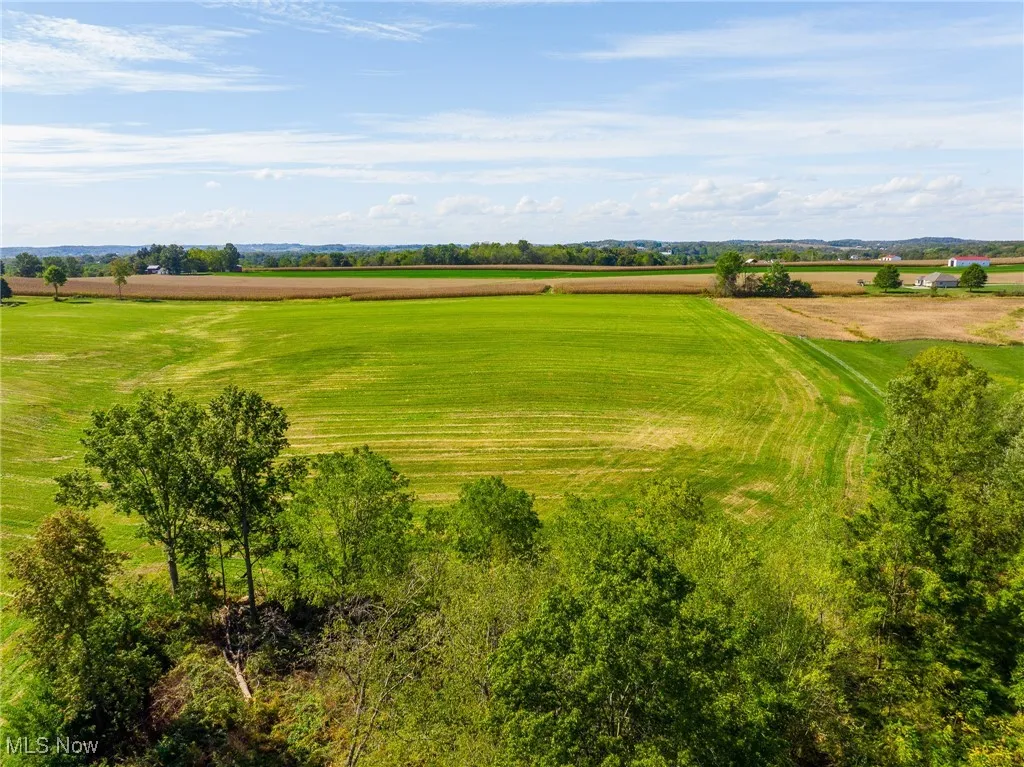 View of rural area with large plots for crops
