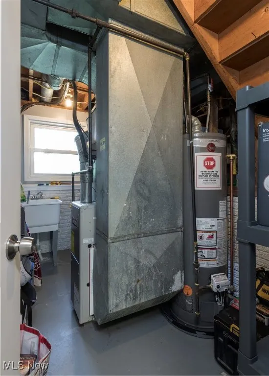 Utility room featuring HVAC, HWT and utility sink