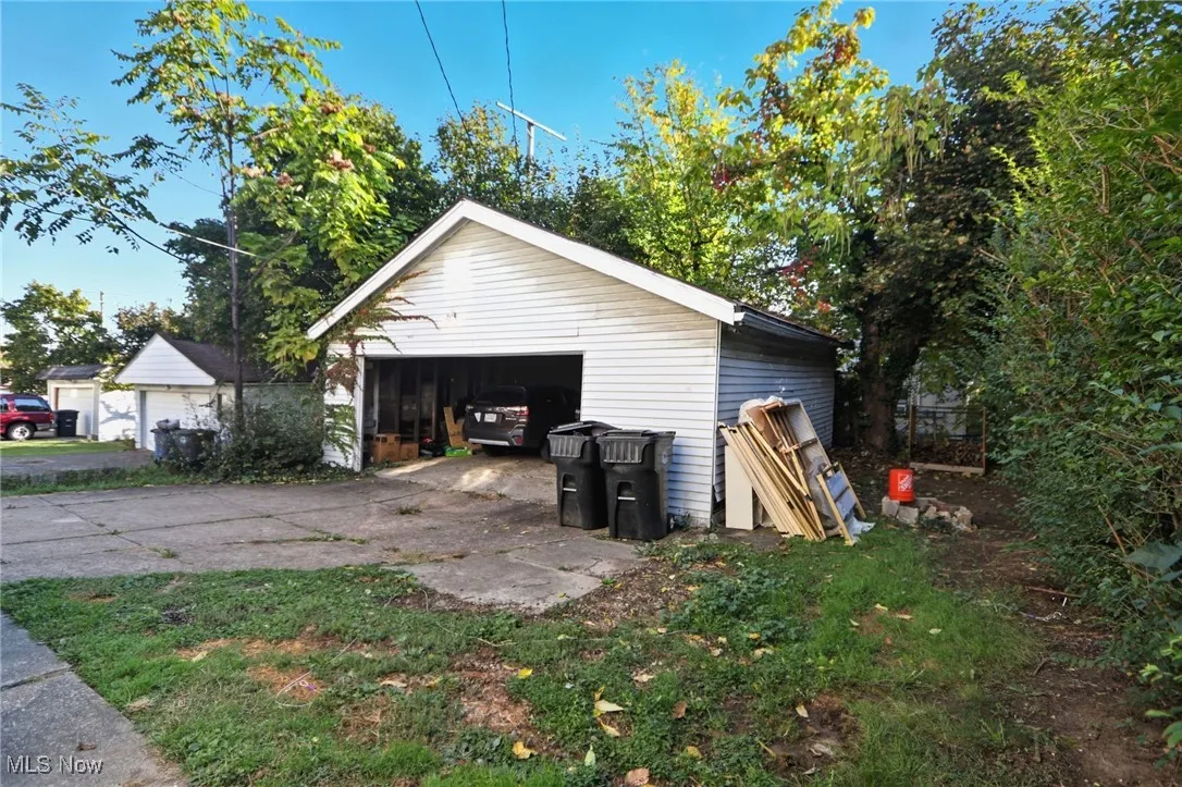 View of detached garage