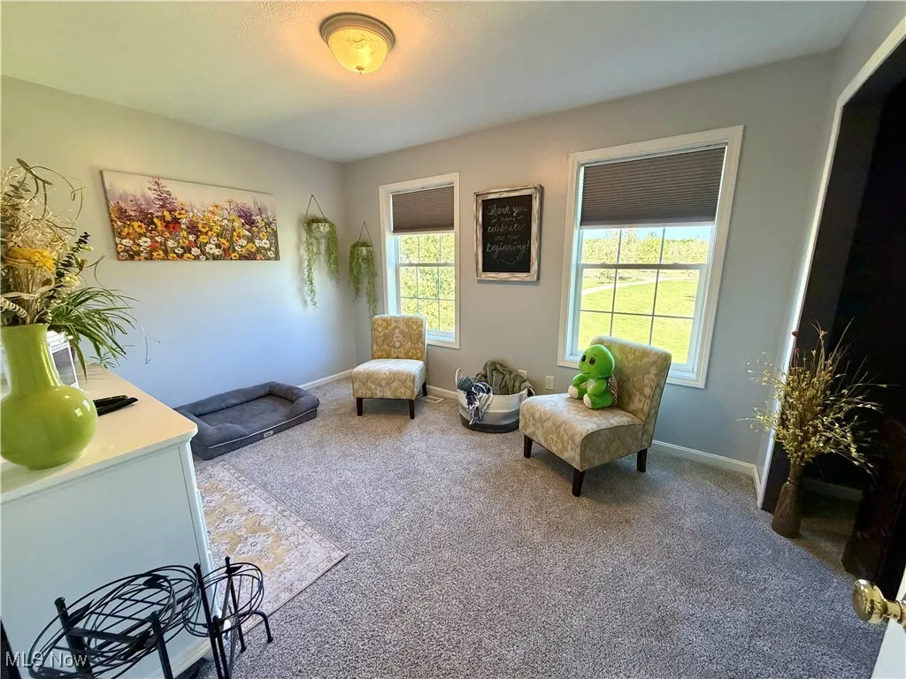 Sitting room featuring carpet floors and baseboards