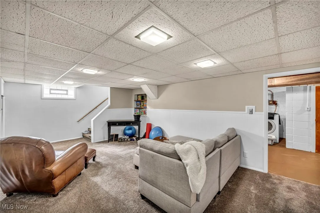 Carpeted basement  area