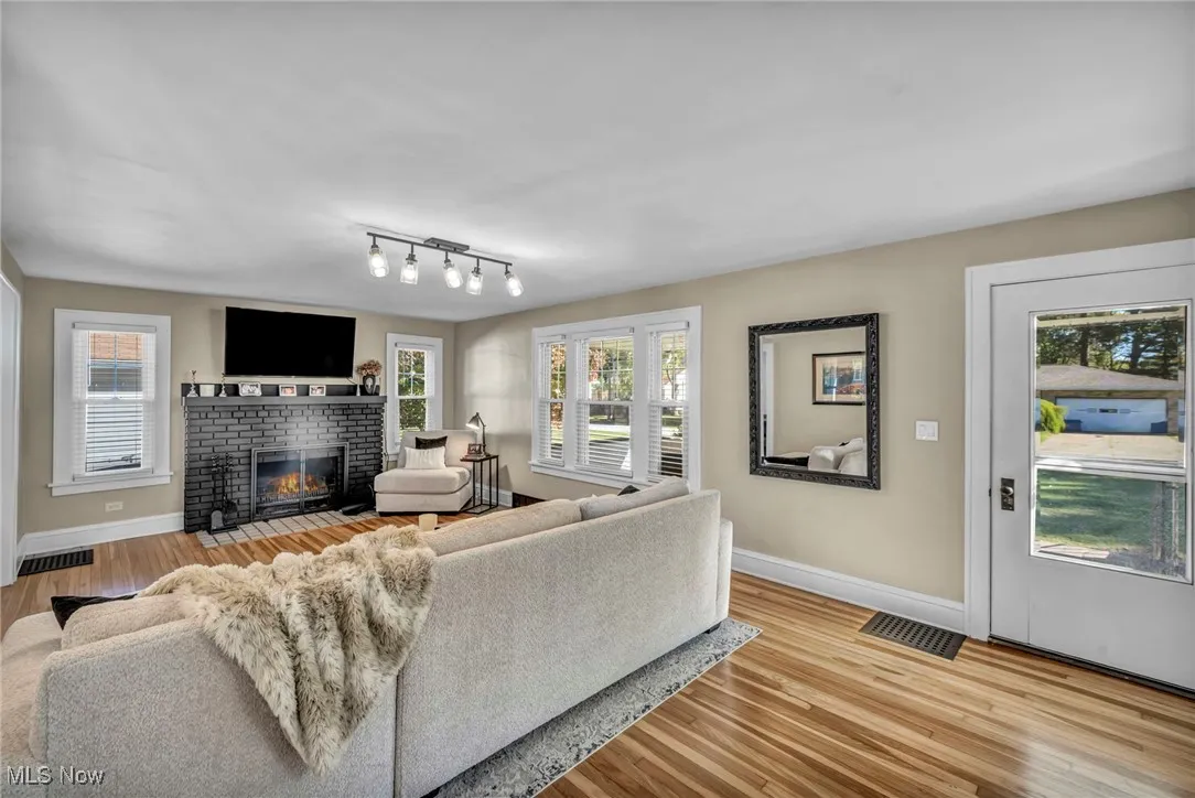 Living  room area featuring wood burning fireplace