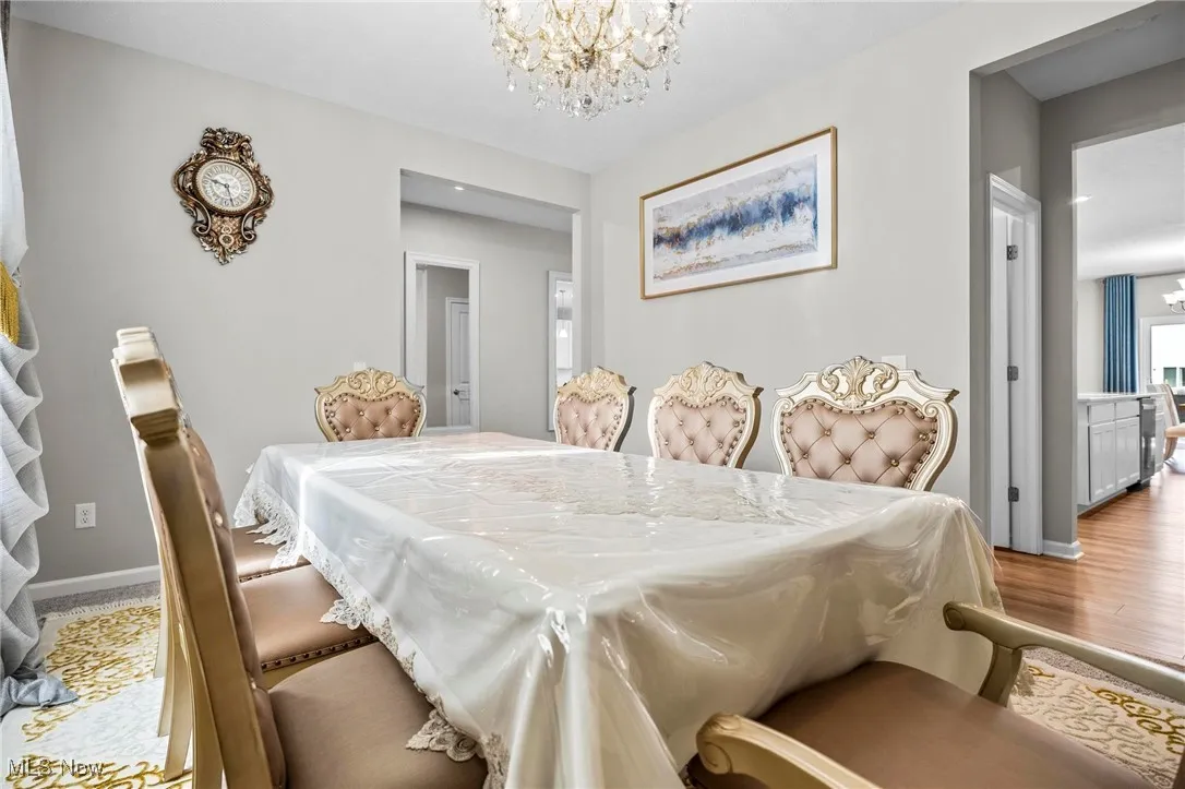 Dining space featuring a chandelier and wood finished floors