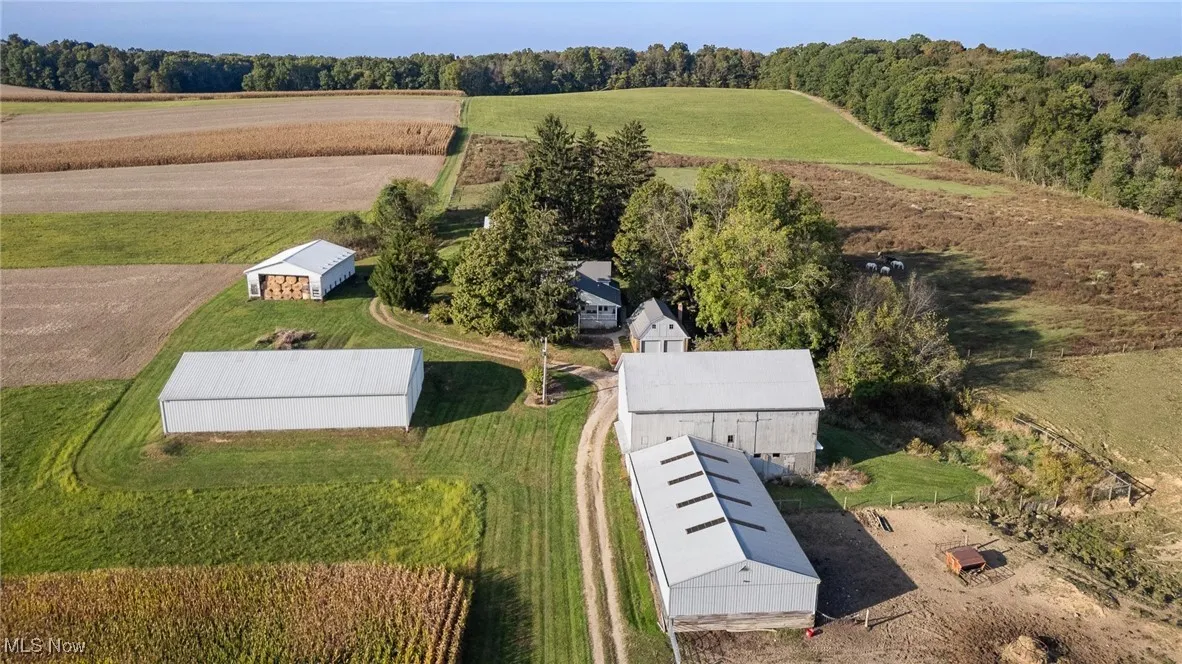 Aerial view of sparsely populated area featuring abundant farmland