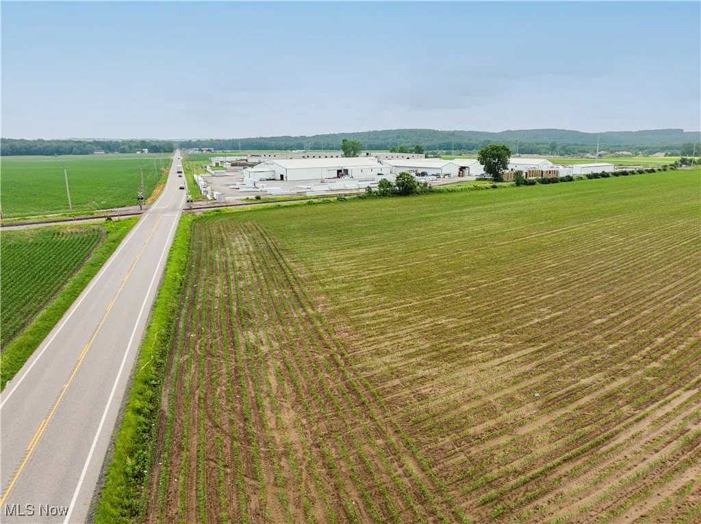 View of rural area with large plots for crops
