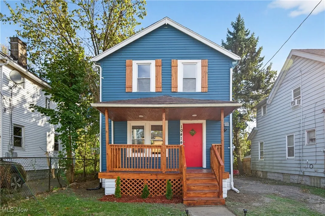 View of front of property featuring covered porch