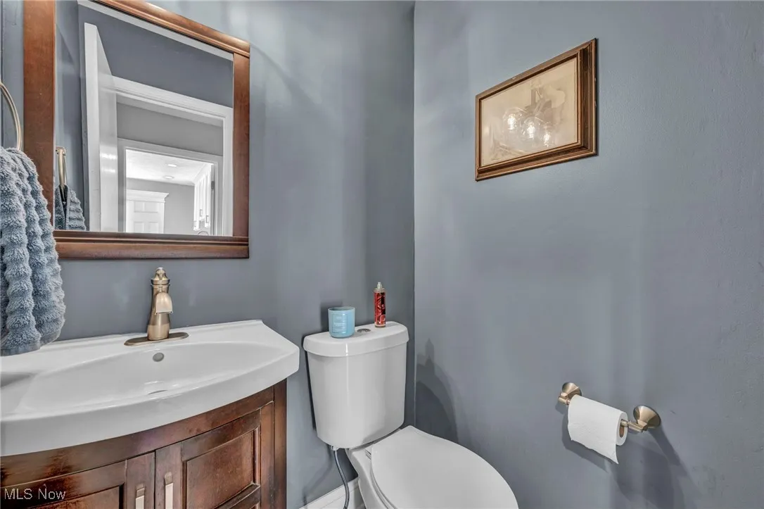 Half bath featuring vanity and toilet