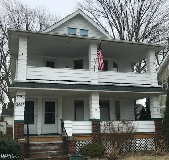 View of front of property featuring covered porch