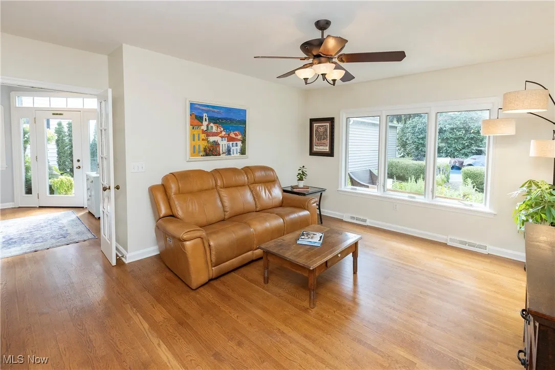 The family room offers views of the picture-perfect yard and patio!