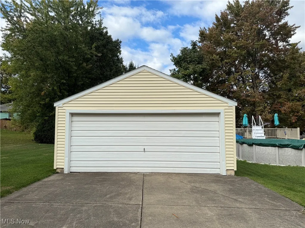 View of detached garage