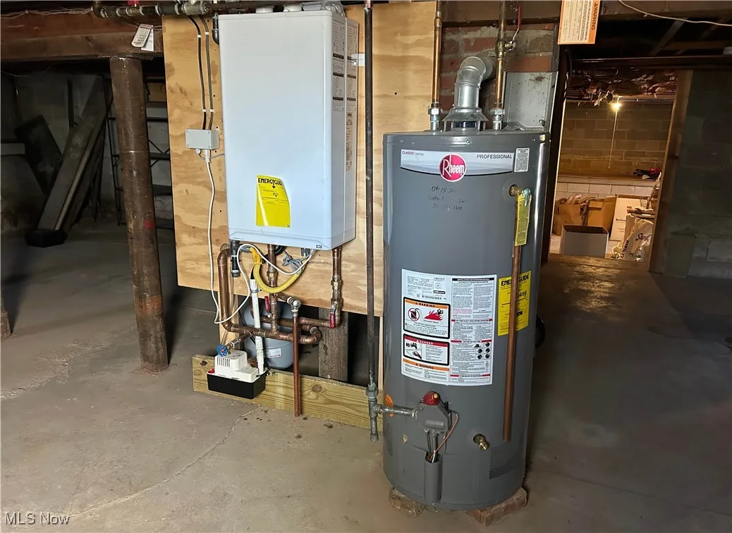 Utilities with gas water heater and tankless water heater