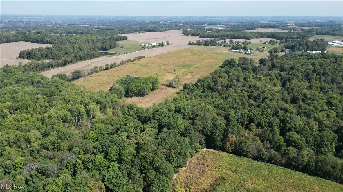 Aerial view of property and surrounding area featuring a forest