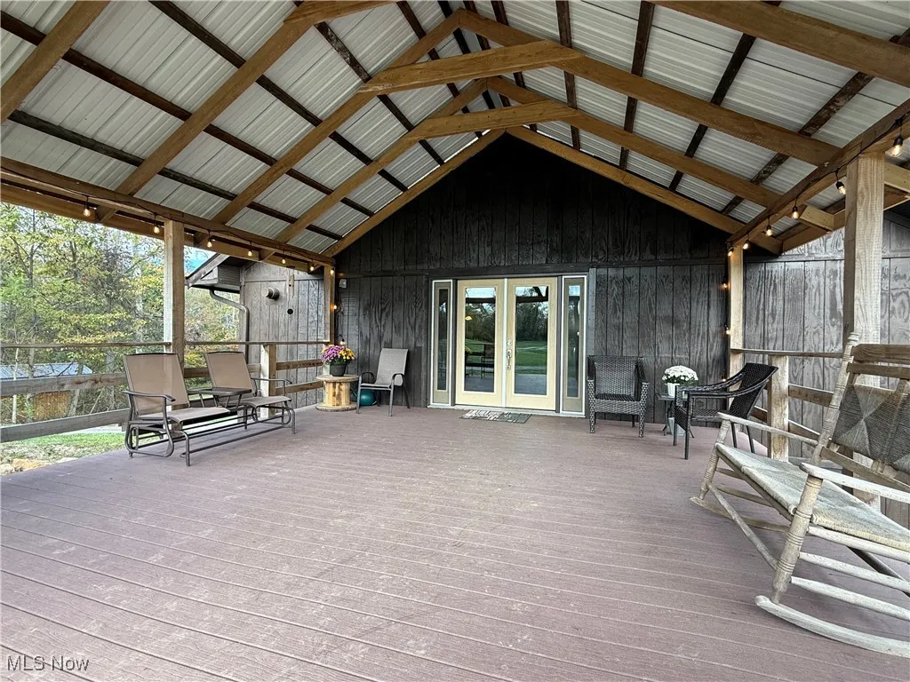 Wooden terrace with french doors