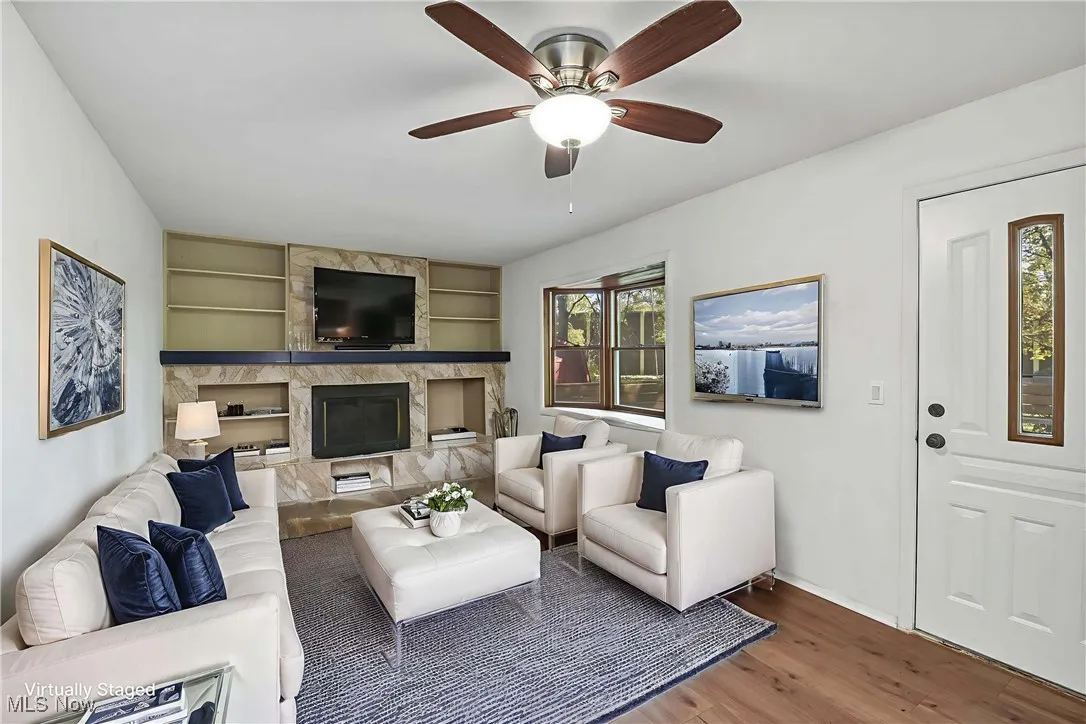 Virtually staged family room.