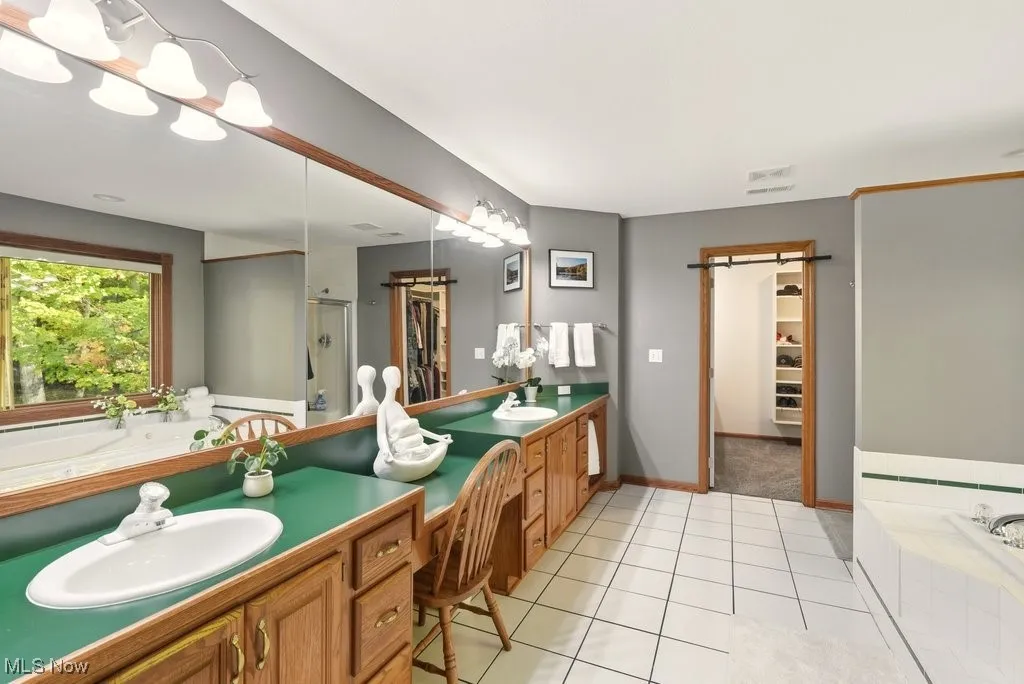 Master Bathroom with Jetted Tub, Separate Walk-in Shower, and Double Sinks