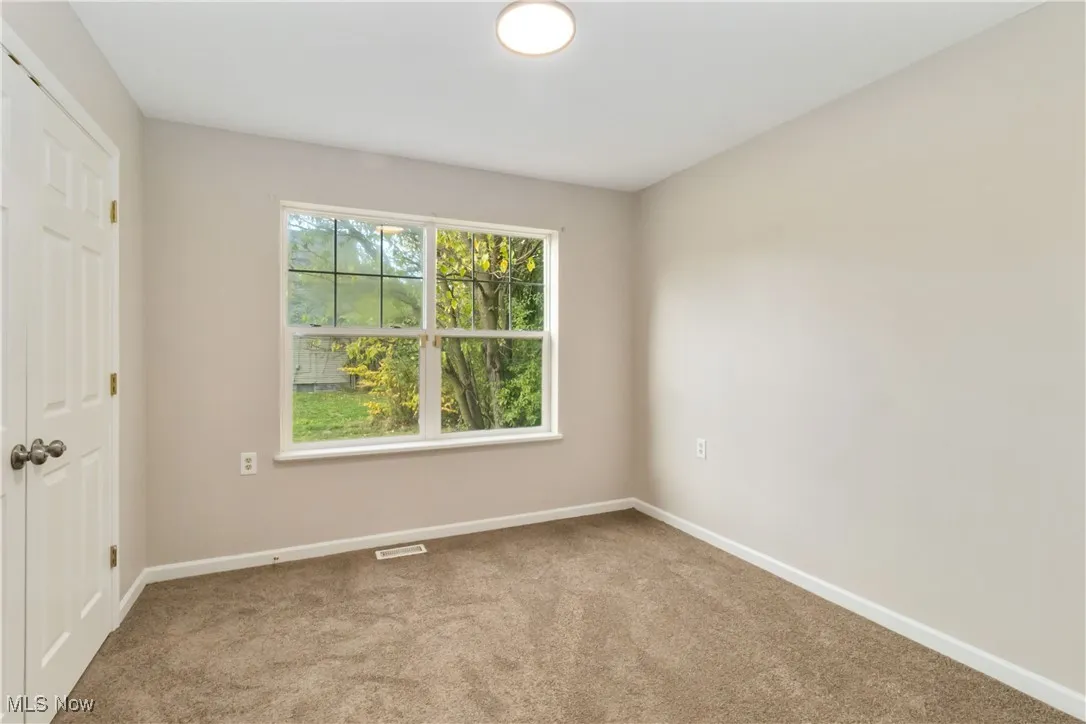 Unfurnished room with light carpet and baseboards