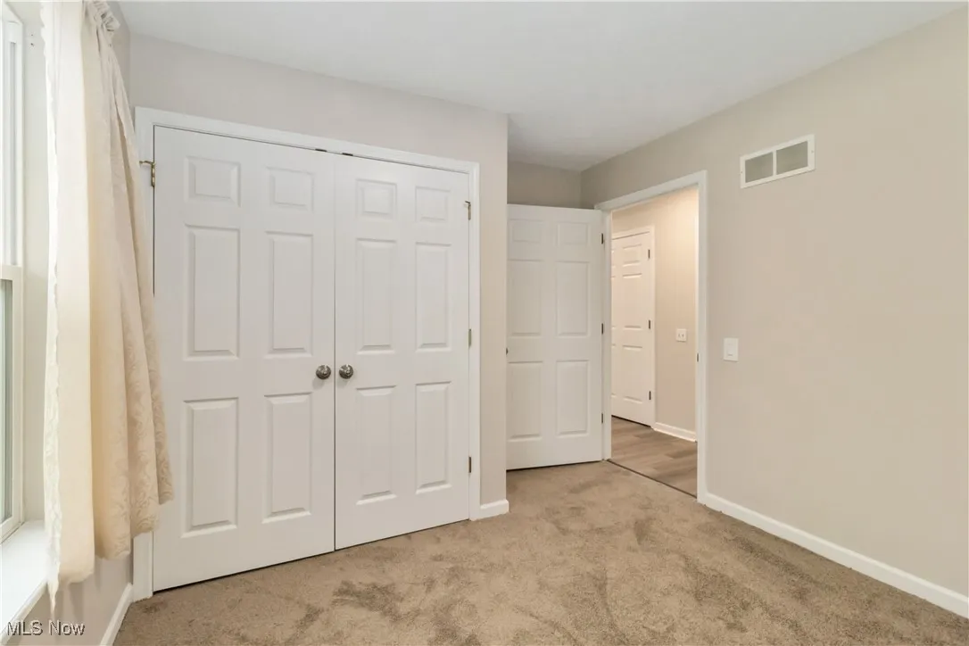 Unfurnished bedroom featuring carpet flooring and a closet