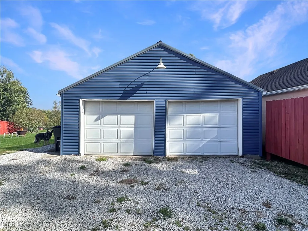 View of detached garage