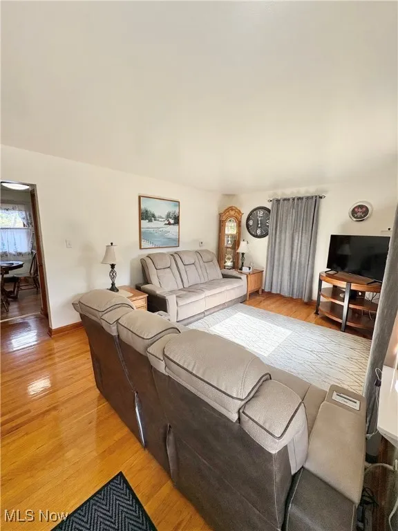 Living area with light wood-style floors