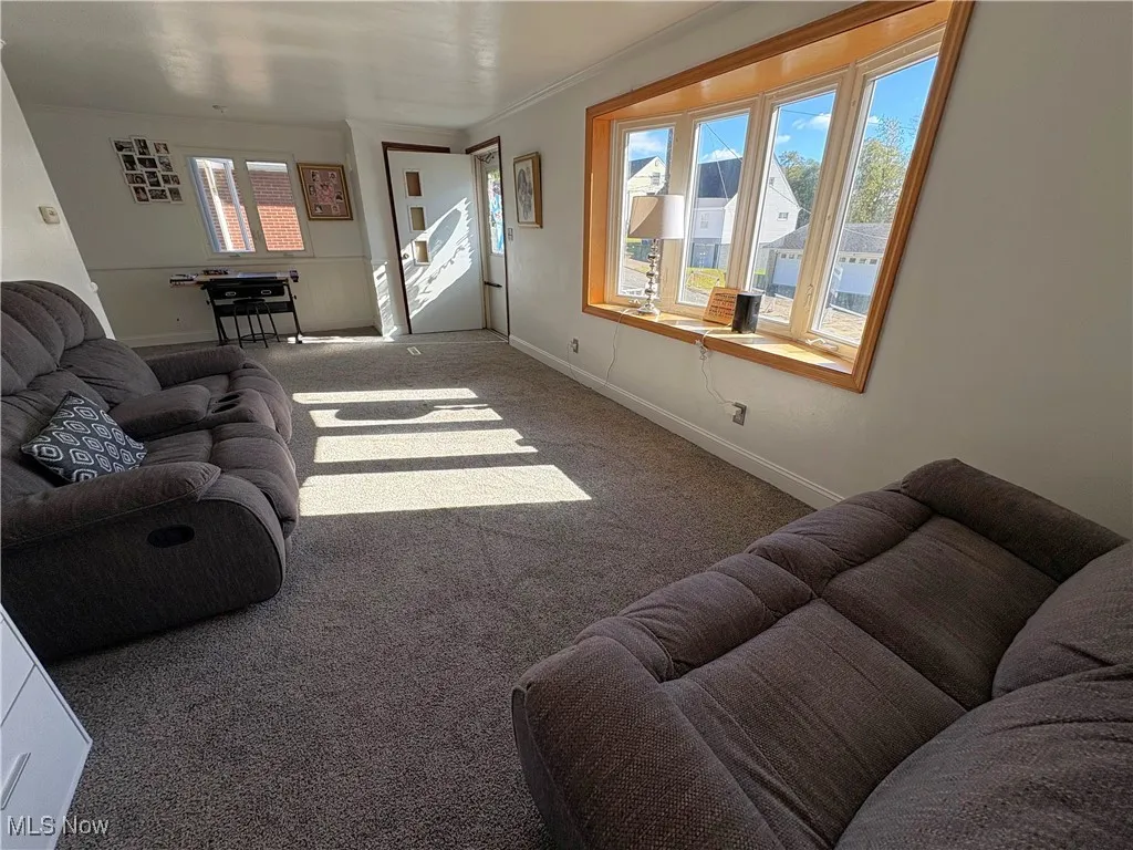 Living room featuring carpet floors