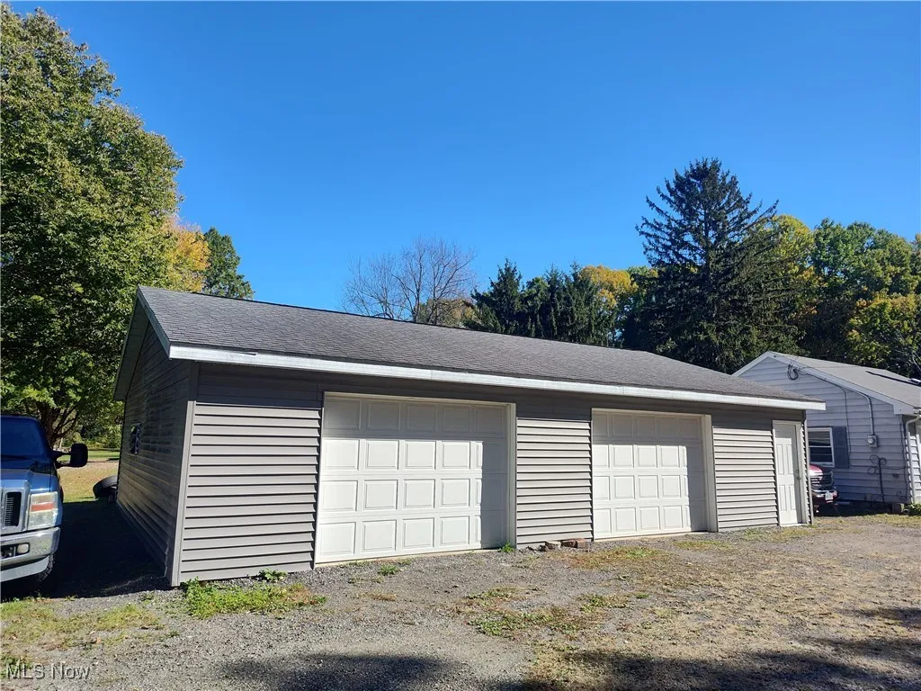 View of detached garage