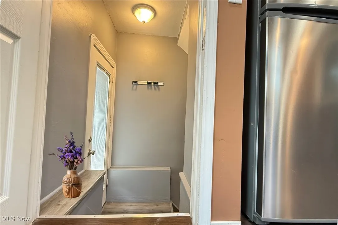 Top of basement steps and door to the fabulous backyard.