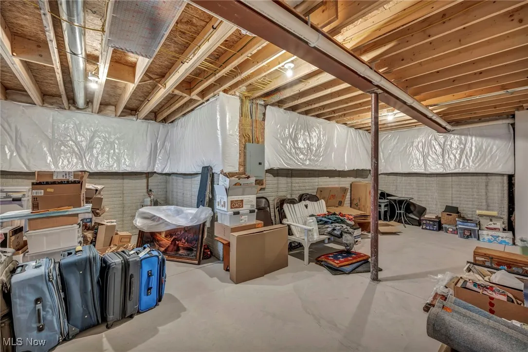 Unfinished below grade area featuring electric panel