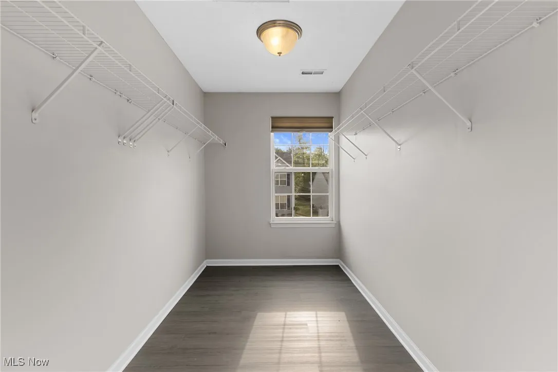 Walk in closet with light wood-style flooring