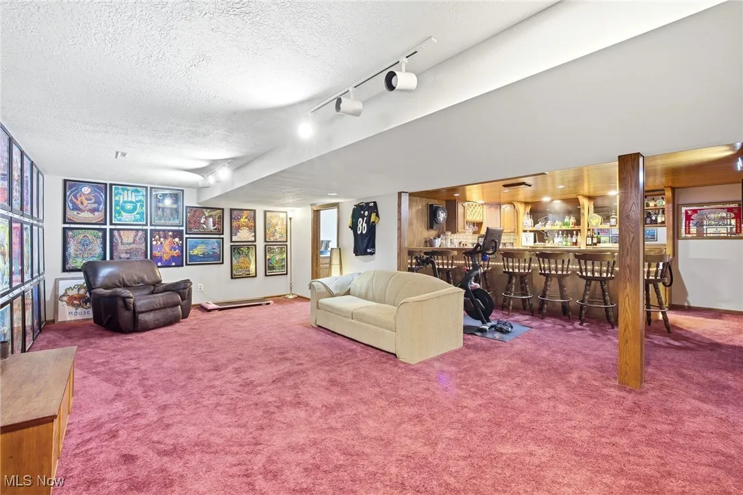 Family room in the basement and bar area