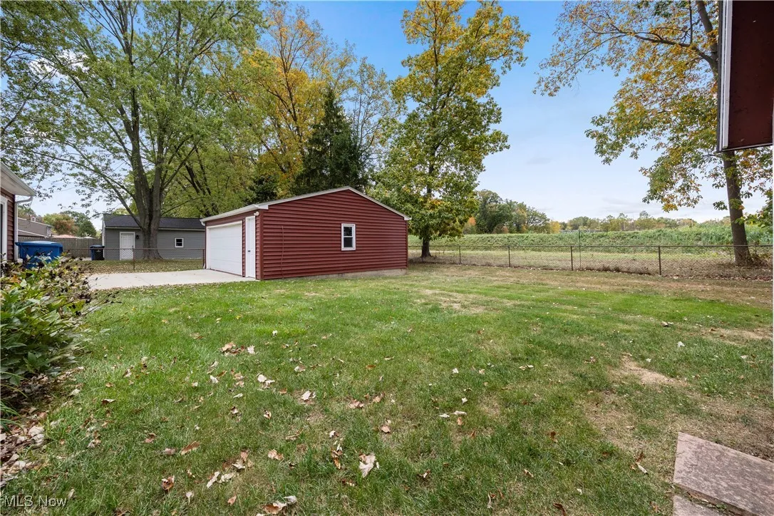 View from the yard facing two car garage
