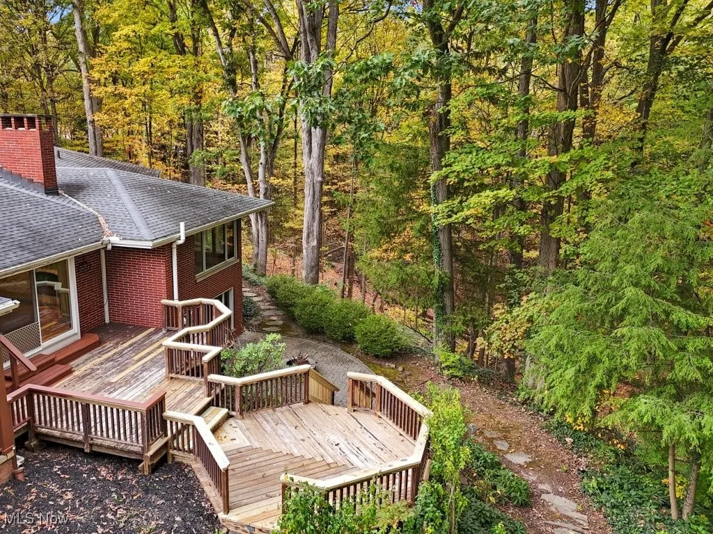 Wooded back yard and deck