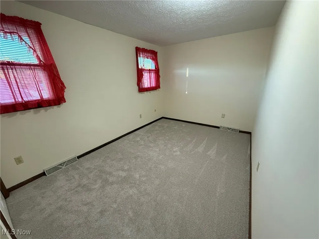 Spare room featuring carpet and a textured ceiling