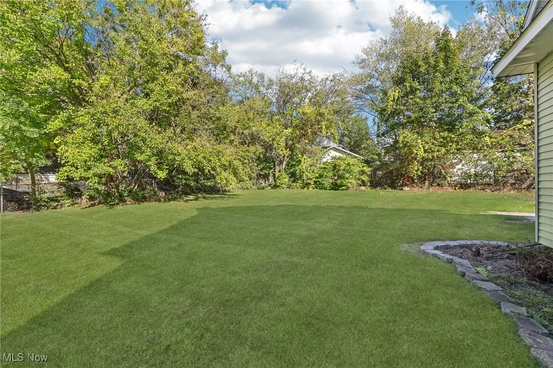 View of grassy yard with view of scattered trees