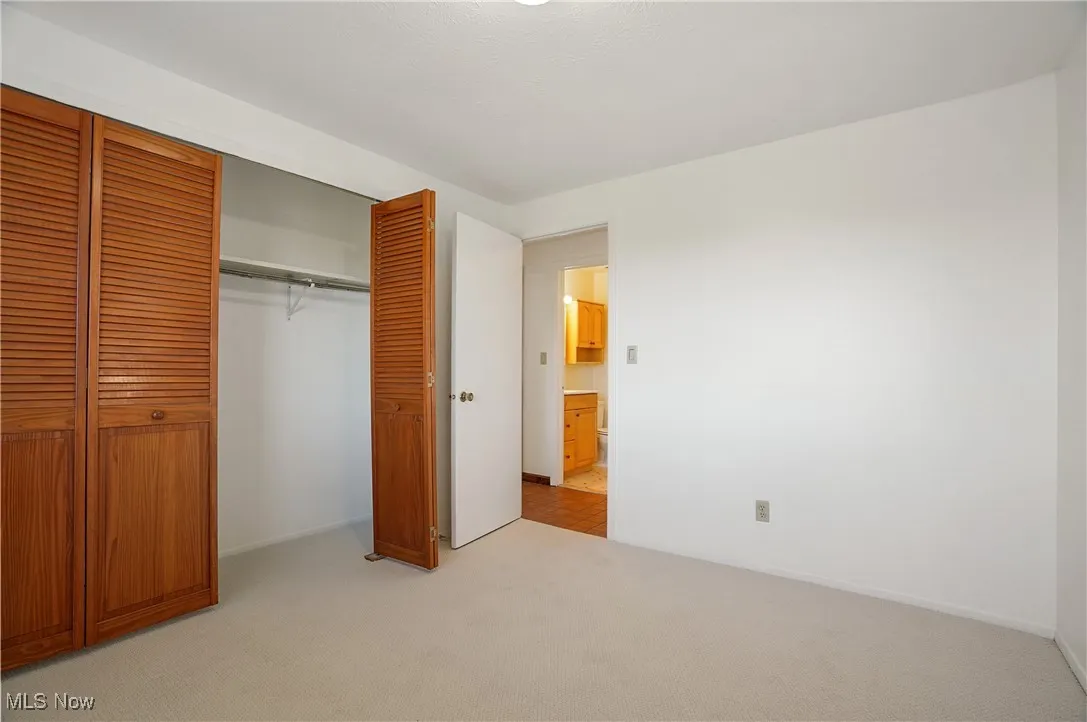 bedroom with new carpet and closet