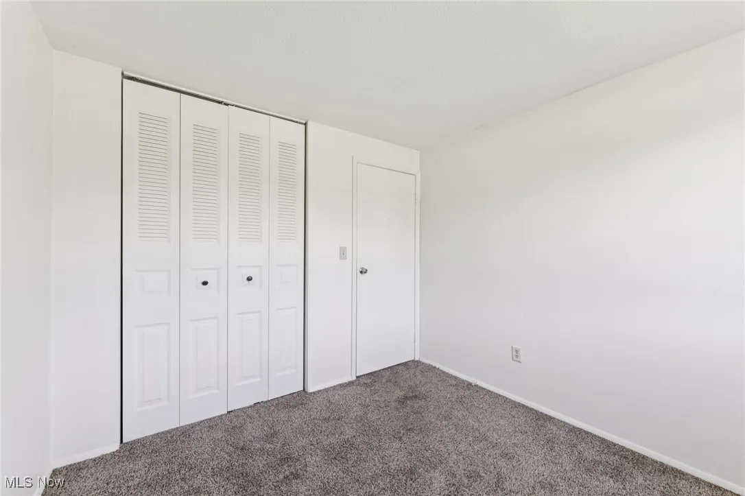Unfurnished bedroom featuring carpet flooring and a closet