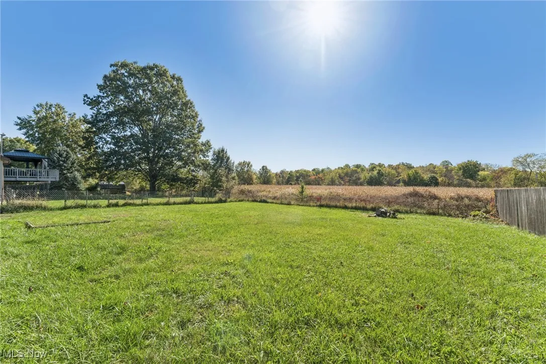 Fenced backyard with a rural view