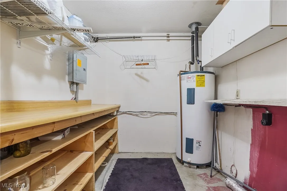 Utilities featuring water heater and electric panel