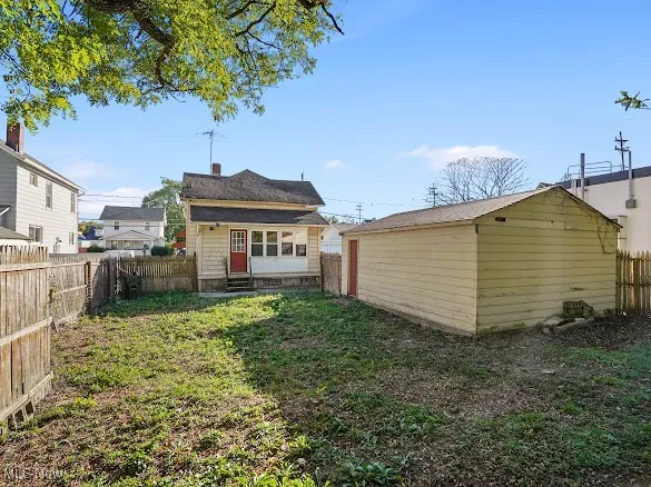 Rear view of property featuring a fenced backyard