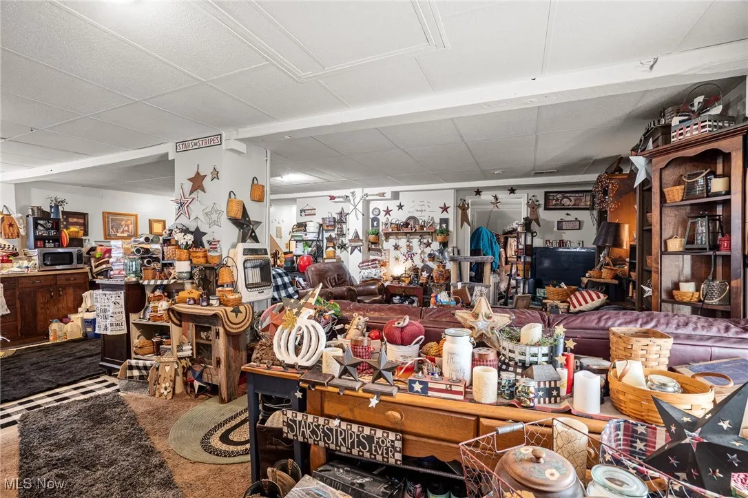 Miscellaneous room with carpet and a paneled ceiling