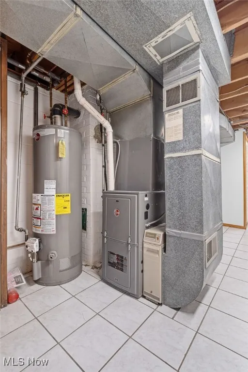 Utility room with water heater and heating unit