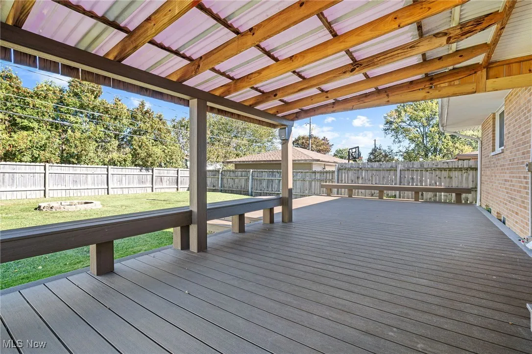 Deck with a fenced backyard