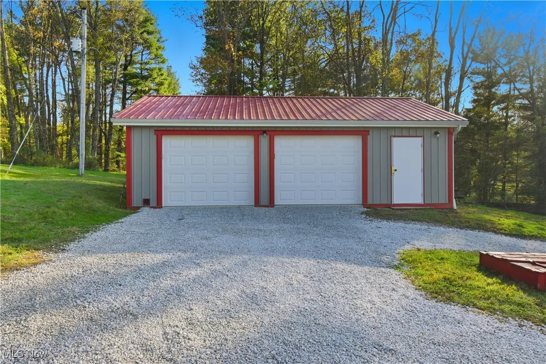 View of detached garage